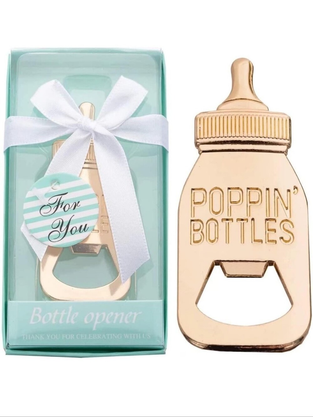NWT, Gold 'Poppin' Bottles' Baby Bottle Bottle Opener - Baby Shower Party Favors